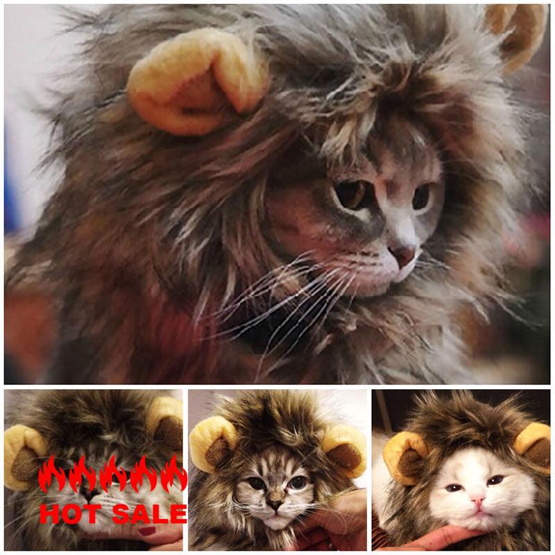 Furry Pet Hat Lion Mane Wig For Cat Halloween Dress Up With