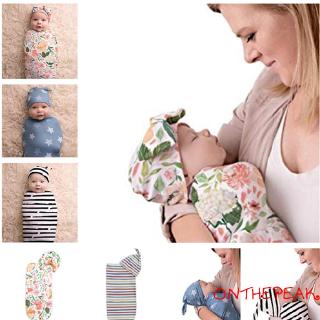 ❀ℳay-Baby Swaddle Blanket with Hat Set, Super Soft Cocoon Sack and Cap Set
