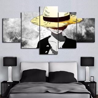 Canvas HD Prints Pictures Wall Art 5 Pieces One Piece Monkey D. Luffy Paintings Anime Poster Living Room Decor Modular Framework