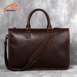 ❂✺Business Men's Briefcase Genuine Leather Vintage Men Handbag Crossbody Bags For 14 Inch Laptop Bag