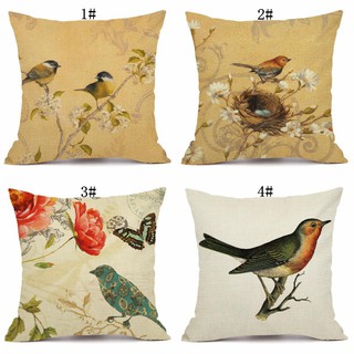Hand-Painted Bird Print Pillow Case Home Sofa Zippered Throw Pillow Cover Decorative Cushion Cover 45x45cm