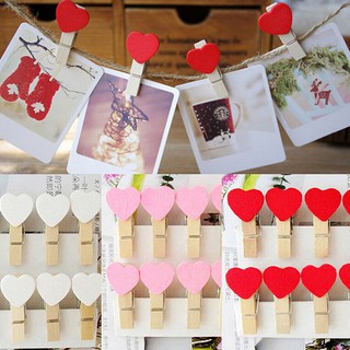 {og}20Pcs Mini Cute Heart Wooden Pegs Photo Clips Room Wedding Craft Decor