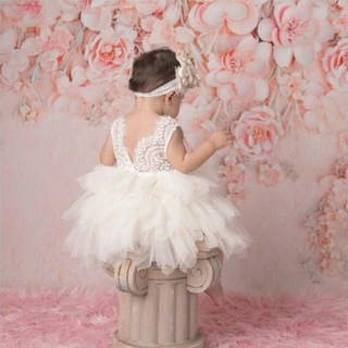 Baby Girls Kids Princess Wedding Party Flower Lace Dress Girl Sleeveless Tulle Tutu Dress 1st Birthday Dresses