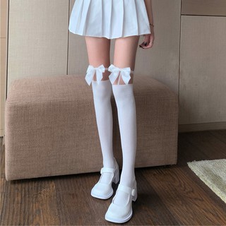 Bowknot Glass Silk Stitching Stockings Over The Knee Socks Japanese College Style High Stockings