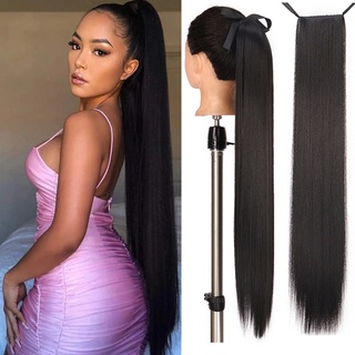 45/55/75cm Long Straight Ponytail Clip In Hair Extensions Black Hairpiece Synthetic Hair Fake Ponytail Hairpins For Women