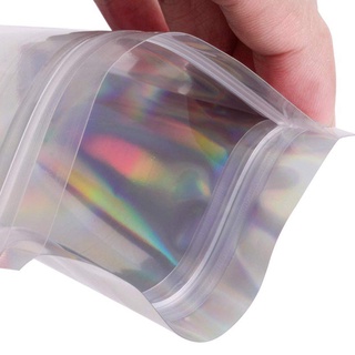 100pcs 12*20 Aluminum foil Holographic Color Resealable Zipper Bag Smell Proof Bags Foil Pouch Bag F