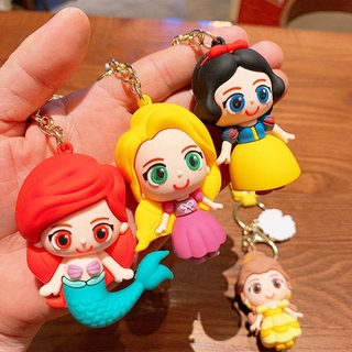 Ins Hot Cute Cartoon Doll Mermaid Princess Bell Snow White Car Key Chain Bag Key Ring PVC Lover Keychain