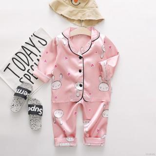 LOK01341 Terno Pajama For Kids Girls Boys Cute Rabbit Cartoon Silk Tops+Pants Sleepwear Set 0-4Y (1)