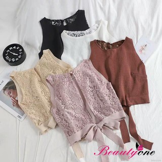 Korean Women Lace Stitching Back Hollowed Strap Sexy Tank Crop Top (1)