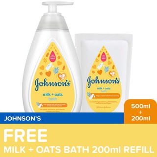 Johnson's Milk+Oats Bath 500ml + FREE 200ml Refill