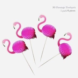6pcs 3D Flamingo Toothpick for Cocktail and Cake Topper - Wilsonpartyneeds