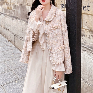 Two-piece suit small fragrant wind tweed jacket female autumn pink skirt+European and American fashion -Limited time sale -BF (5)