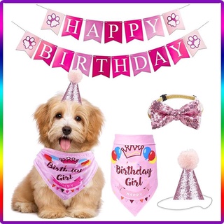 【available】Pet Theme Party Needs Triangle Towel+Hat+Collar Dog Paw Happy Birthday Banner Flag Party