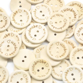 30pcs Natural Color "Handmade with Love" Engraved Wooden Buttons Sewing 2 Holes for Crochet