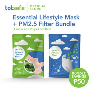 Totsafe Essential Lifestyle Mask & PM2.5 Filter 20 pcs - Bundle - Dinosaur Green