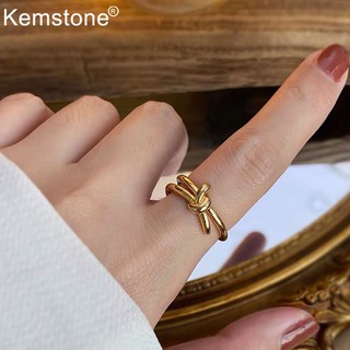 Kemstone INS Simple Style Stainless Steel Gold/Silver Knot Adjustable Ring For Women Jewelry Gift