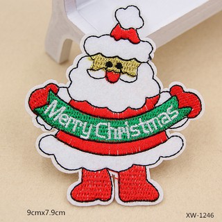 Merry Christmas Design Embroidered Cloth Iron On Patches Sewing Motif Appliques (3)