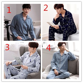 Pajamas men's cotton short-sleeved long-sleeved pajamas for male students can wear home service suits