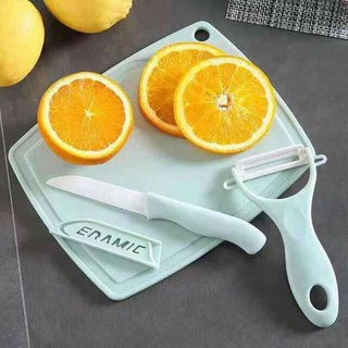 Perfect Life Three Piece Kitchen Knife Set Ceramic Fruit Cutting Board Melon