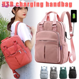 【COD】 Women Casual Patchworks Backpacks Bag USB Charging Large Capacity Zipper for Travel
