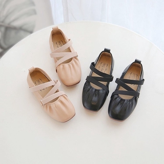 Lovely Girls' Soft Leather Flat Kids Shoes (2-18 Years Old) Comfortable Elastic Band Dancing Shoes
