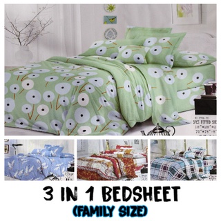 3 in 1 FAMILY SIZE BEDSHEET 2PCS PILLOW CASE, 1 FITTED BEDSHEET (GARTERIZED)