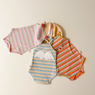 Newborn Baby Girl Cute Rainbow Strip Sling Rompers Infant Baby Onesie Toddlers Jumpsuit Summer Clothes Outfit (1)