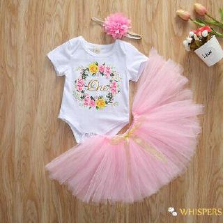 AydღToddler Baby Girls 1st Birthday Clothes Romper Jumpsuit Tutu Skirt Dress Flower Headband (4)