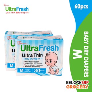 BelowSrp Grocery Ultrafresh Ultra Thin Tape Diapers Medium 60s for Babies 6-11 kg or 13 to 24 lbs