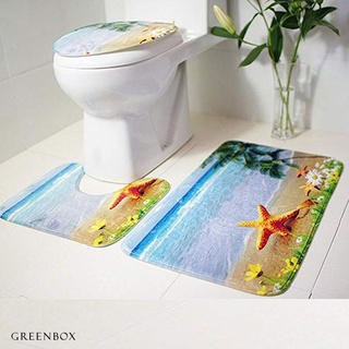 Greenbox 3Pcs/Set Starfish Pebble Bathroom Rug Carpet Toilet Lid Cover Non-slip Floor Mat