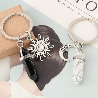 1Pc Natural Quartz Stone KeyRing Star Moon Sun Pendants Keychain Metal Handcrafts Keychain Jewelry