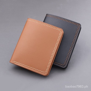 Billfold Wallet Leather Wallet Driving License Short Men's Wallet Mini Ultra-Thin Custom Vertical Double Line without Simple Logo (1)