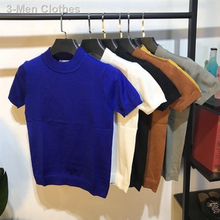 ﹍▣2021 autumn and winter new knit short-sleeved men s round neck casual T-shirt trend sweater solid (4)