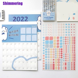 Ready Stock/♙Shimmering） 2022 Year Wall Calendar with Sticker 365 Days Daily Schedule Periodic Plann
