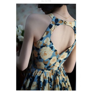 Olively French one line collar shows thin high waist floral dress women's skirt A-line temperament swing skirt