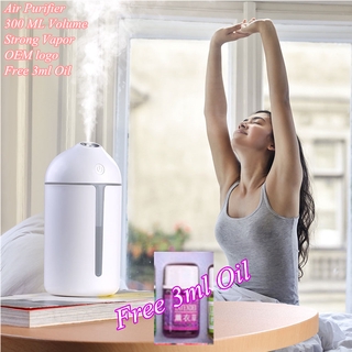 Ultrasonic Home Humidifier 300ml USB Air Purifier Scent Aroma Diffuser Purifier Aromatherapy Car Humidifier LED Light Free Oil Humidifier