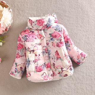 Kids Winter Coat Flower Printed Baby Girls Floral Thick Jacket Children Outwear for Toddler Girls