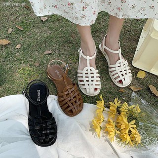 ✧✔▬Sandals women s summer 2021 new flat Roman sandals retro toe cap woven belt buckle hole sandals f