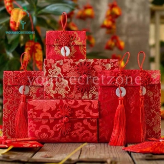 [Ready Stock]Ampao Angpao Goodie Bag Chinese Festive Silk Red Envelopes Red Packets Recyclable Chinoiserie Money Gift Card Storage Happy New Year 2021 Yoursecretzone.ph