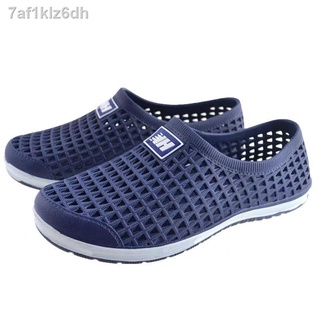 ✢Hole shoes men s summer students beach shoes breathable Baotou sandals plastic mesh lovers shoes no