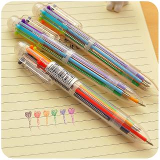 Multi-color 6 In 1 Plastic Transparent Pens With Models Multi-colored Ballpoint Pen Push Type Pen Stationery School Office Tools Funny Pen