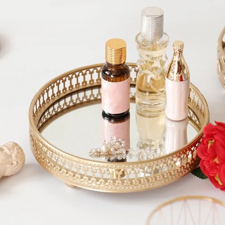 【spot goods】✈☄℡1Pcs Golden Color Delicate Luxury Jewelry Storage Tray Glass Mirror Base Bedroom Des
