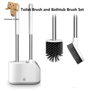 Bathroom Toilet Brush Set with Non-Slip Long PP Handle and Soft TPR Silicone Bristles with Holders