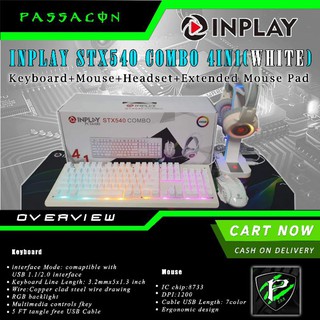 [Ready Stock]▫∋STX540 COMBO WHITE INPLAY 4in1 Keyboard + Mouse + Headset + Extended Mouse pad