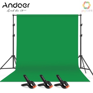Andoer 2 * 3m/6.6 * 10ft Studio Photography Green Screen Backdrop Background Washable Polyester-Cotton Fabric with 2 * 3m/6.6 * 10ft Backdrop Support Stand Bracket + 3pcs Backdrop Clamps