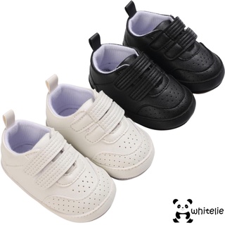 We-Baby Shoes, Solid Color Walking Shoes Soft Sole Footwear for Spring Summer Fall, White/Black, 0-18 months