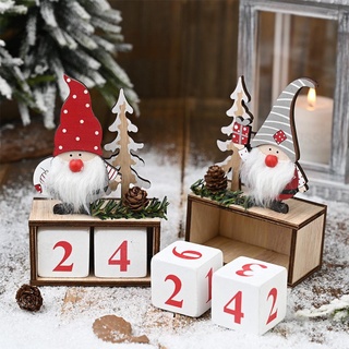 Ready Stock/℗✟¤Wooden Pine Cone Calendar Old Man Ornaments Christmas Home Decor