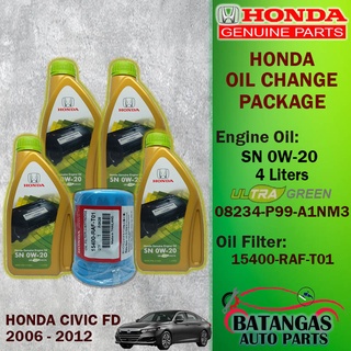Honda Civic FD 2006 - 2012 OIL CHANGE PACKAGE 4Liters SN 0W-20 ENGINE OIL W/ OIL FILTER