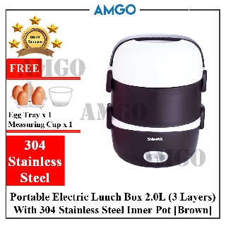 AMGO Shile 304 S.S Multi-Function 2L Triple Layers Electric Lunch Box Steam Reheat Mini Rice Cooker