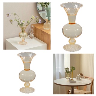 【In stock】Glass Vase Amber Tabletop Bottles Stripe Transparent Home Decoration Flower Arrangement Hydroponics Furnishing Articles
